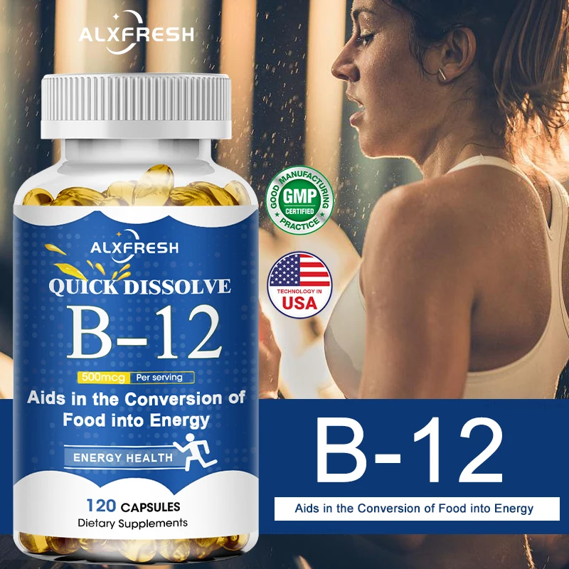 Vitamin B12 Capsules for Energy Metabolism Relieve Fatigue Improve Mood and Cognitive Function Nervous System and Heart Health
