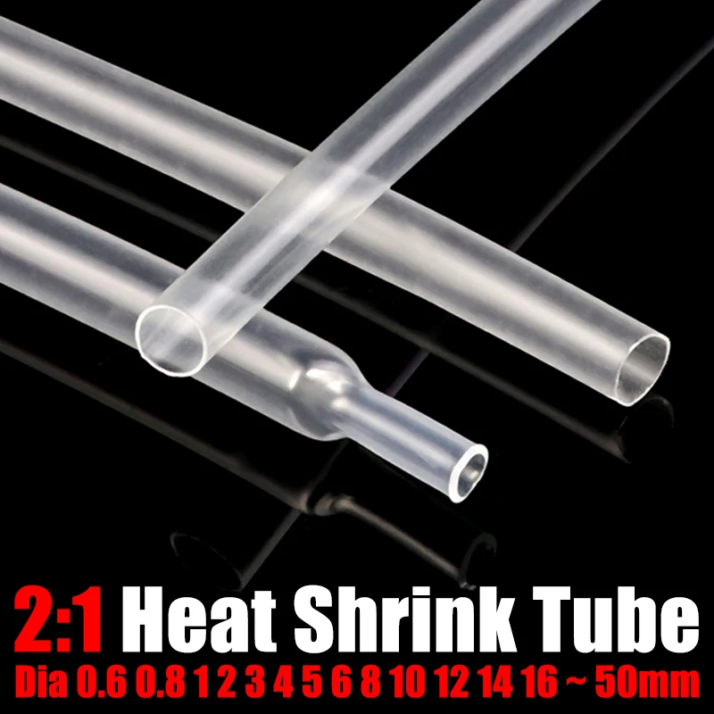 1M Transparent 2:1 Heat Shrink Tube Dia 0.6 ~ 50mm Polyolefin 2:1 Shrinkage Cable Sleeve Shrink wrap cable protector Tube