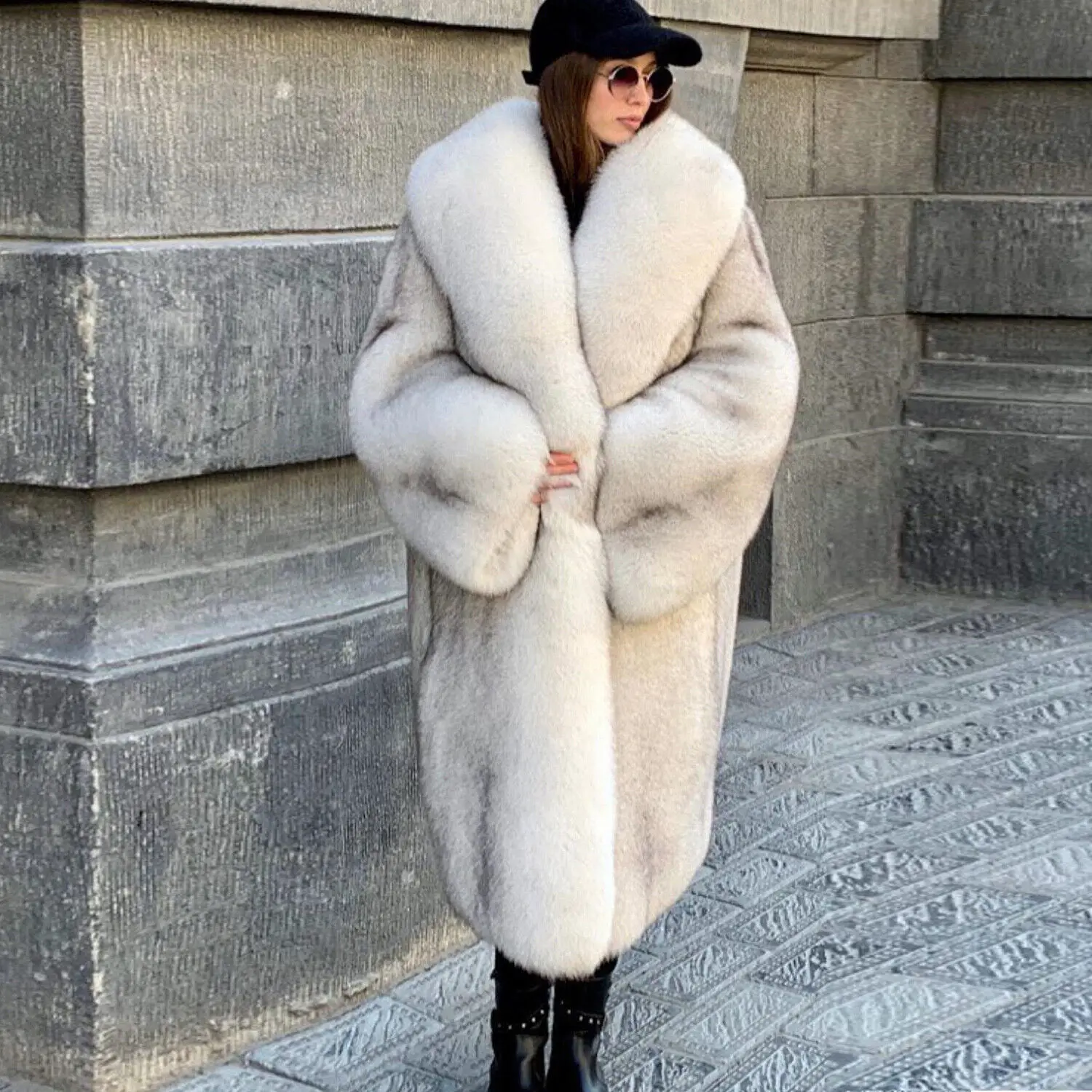 New Luxury Real Fox Fur Jacket Woman Winter Warm Natural Fox Fur Shawl Collar Coat Female Fashion Full Pelt Thick Overcoat