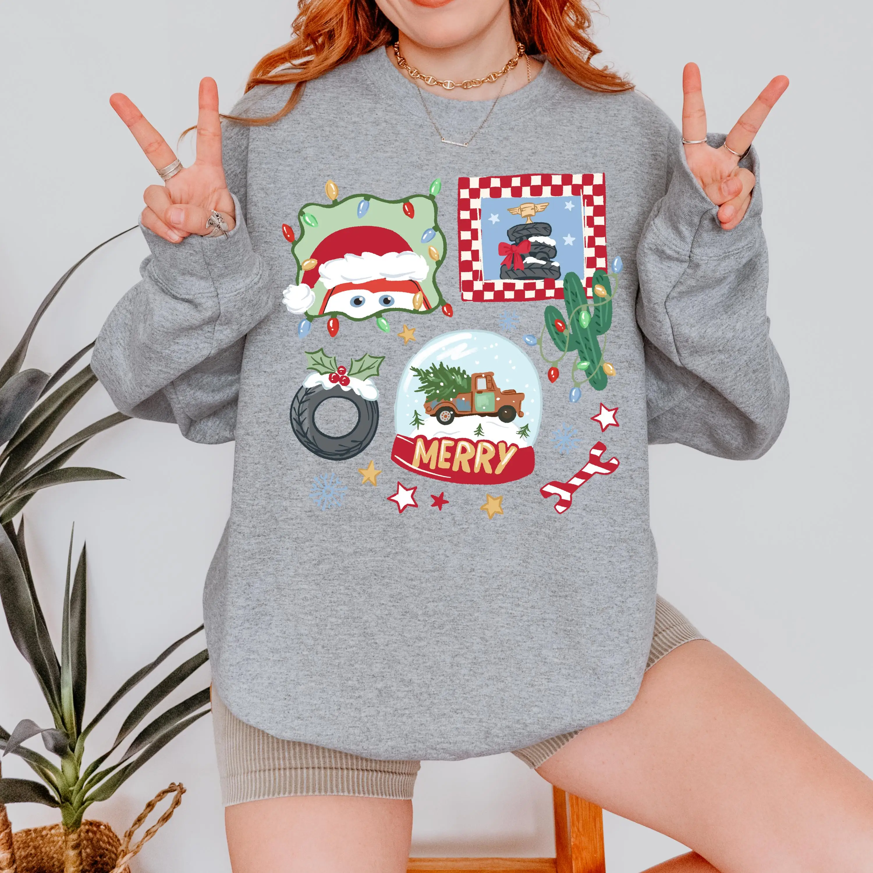 Sweat-shirt de Noël Disney Cars, pull de Noël de vacances, pull festif Pixar, haut d'hiver Lightning McQueen, cadeau pour enfants et adultes