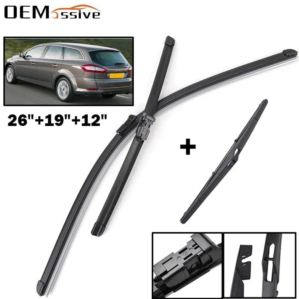 3Pcs/set Front Rear Windscreen Windshield Wiper Blades Kit For Ford Mondeo 4 Estate Wagon 2007 2008 2009 2010 2011 2012 2013