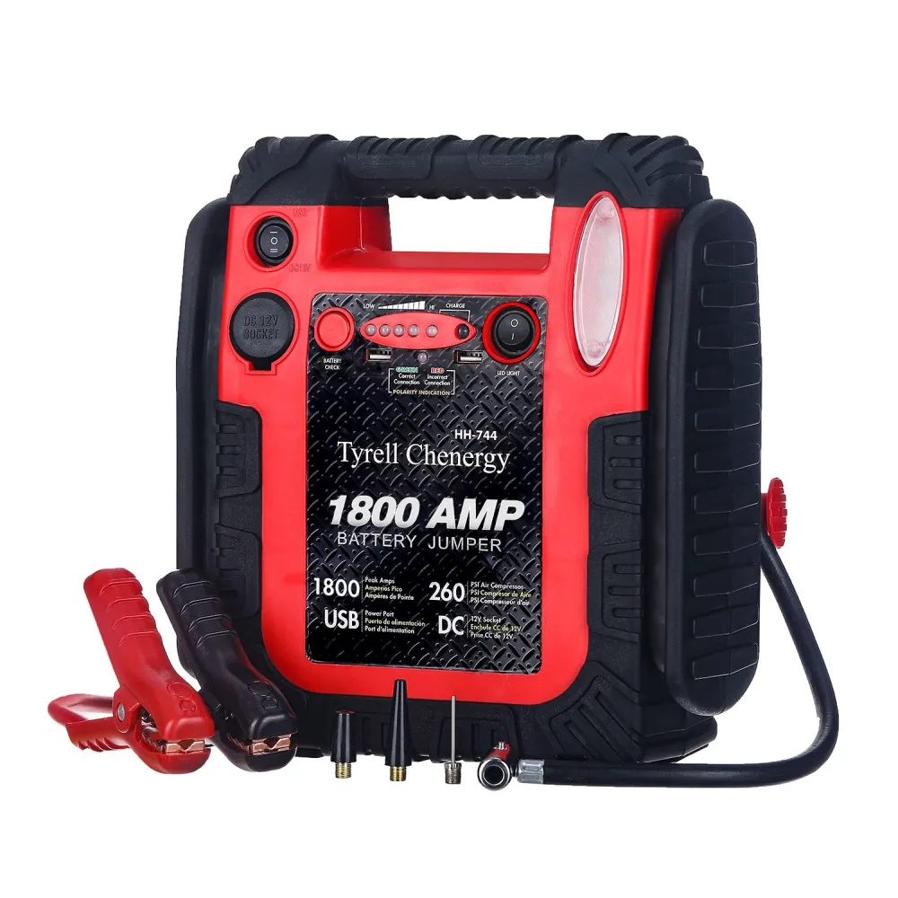 

1800A Car Battery Portable Jump Starter 12V Emergency Tool Starter Auto Jump Starter With air Compressor for Car