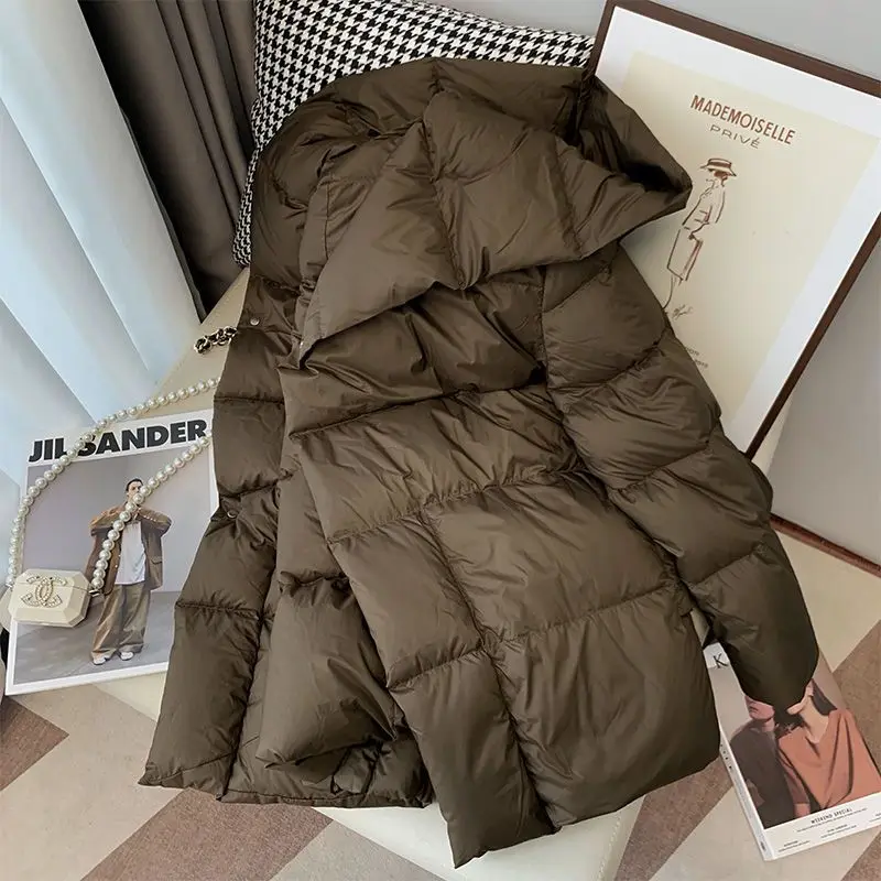 

2026 New Design Sense of Mid-length Solid Color All-in-one Waist Slimming Cotton-padded Jacket Brown Hooded Bread Dress Winter