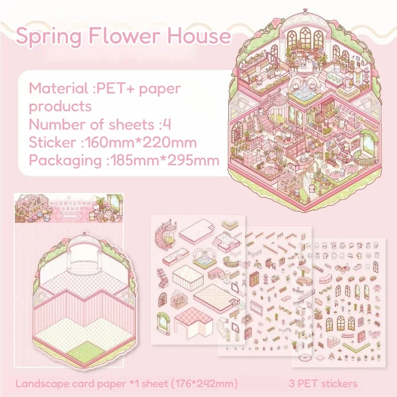 Miniaturowe scenki z kreskówek 3 szt. Naklejki 3D do modelowania krajobrazu DIY Scena z chatką Układanie i naklejanie Rękodzieło Śliczny prezent dla dziecka