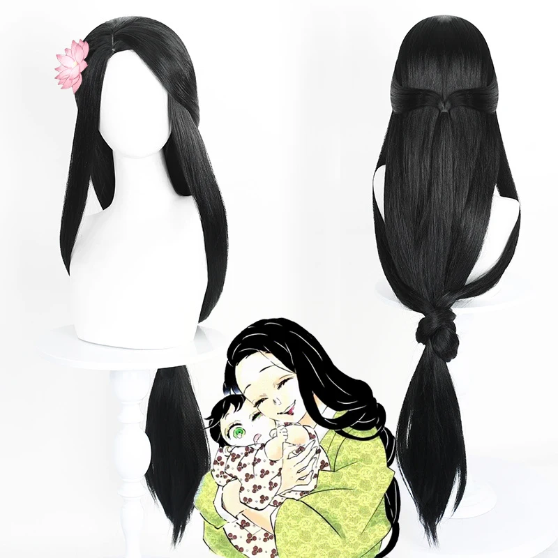 

Парик для косплея Хашибира Котоха из аниме, черный, длинные волосы, японское кимоно, высококачественный парик из синтетических волос для Хэллоуина + шапочка для парика