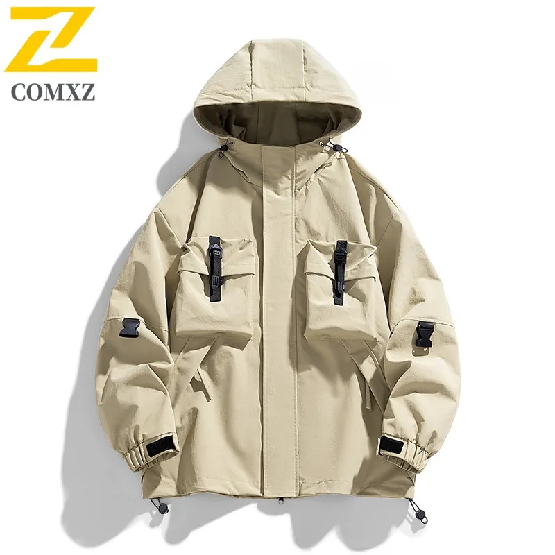 

COMXZ повседневная мужская куртка с капюшоном для кемпинга, ветрозащитное мотоциклетное пальто, однотонная удобная легкая осенняя новая одежда для путешествий
