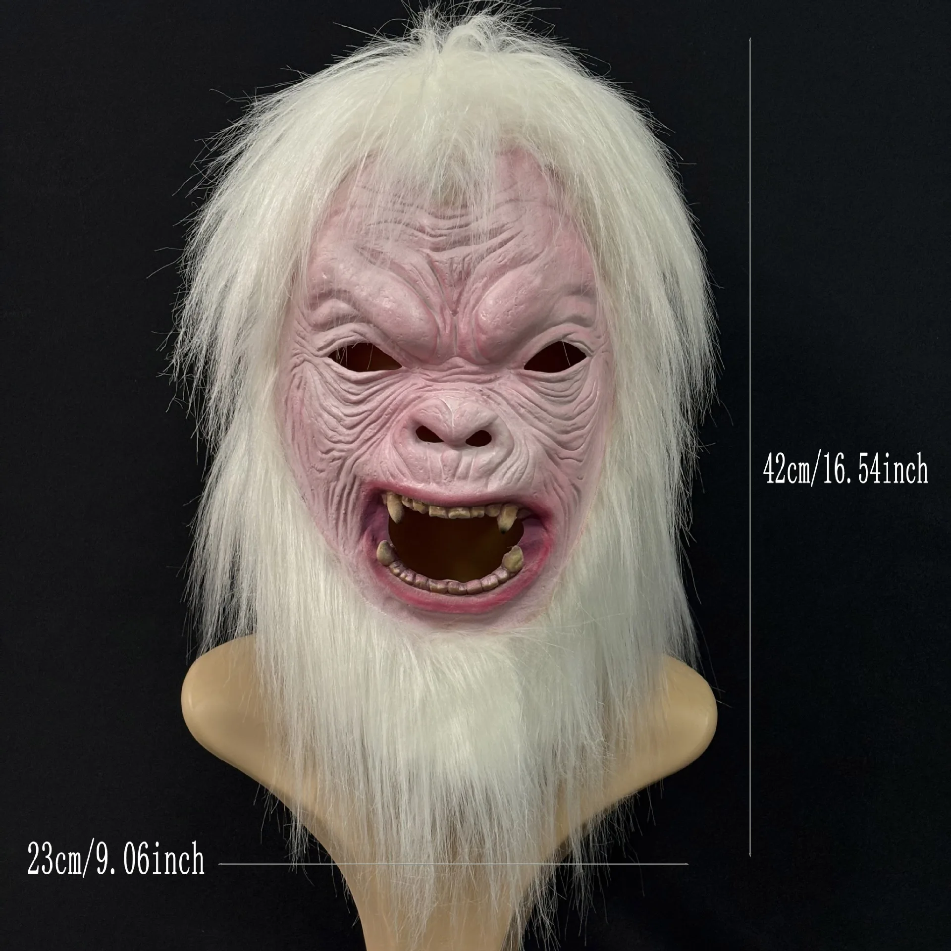Weißhaarige Monster-Maske, Naturlatex-Tier-Vollkopfmaske für Halloween-Party, Cosplay und Kostümpartys – Detail 1