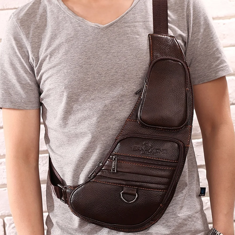 Bolso cruzado de piel auténtica para hombre, bandolera de piel de vaca 100% auténtica, Estilo Vintage, Media Luna