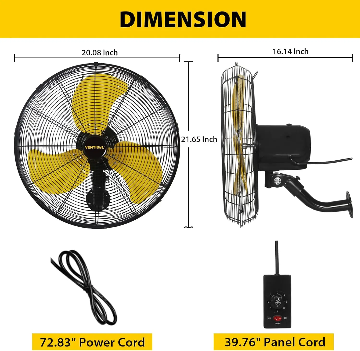 18 Inch 3-Speed High Velocity Oscillating Fan,4,200 CFM Wall-Mount Fan,90-Degree Oscillation Wall Fan for Household, Workshops,S