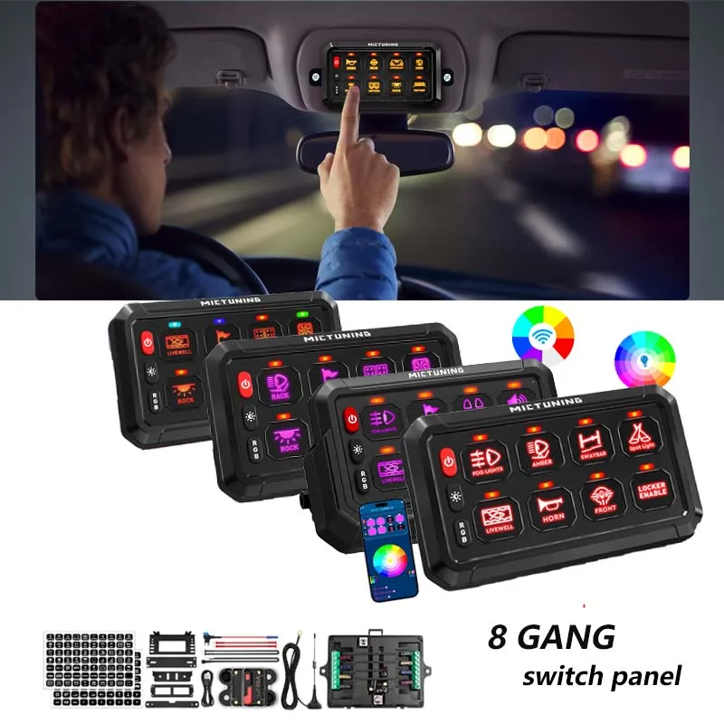 

MICTUNING RGB 8 Gang Switch Panel Universal Car Multifunction Switch Pod Circuit Control Relay System Box For Truck RV Offroad