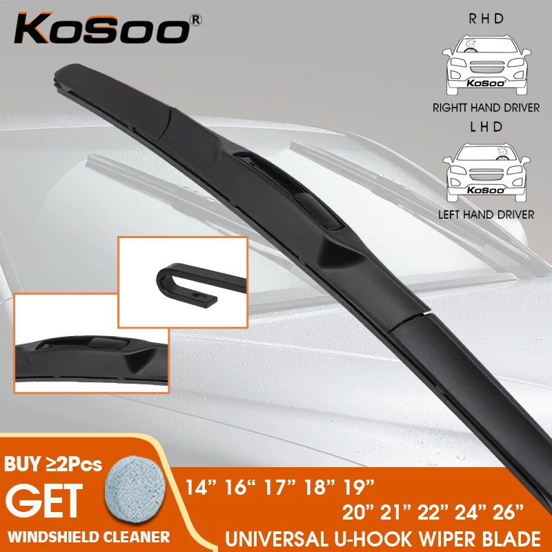 

Wiper Blade Universal U J Hook 14"16"17"18"19"20"21"22"24"26" Windscreen Windshield Rubber LHD / RHD Hybrid Car Accessories