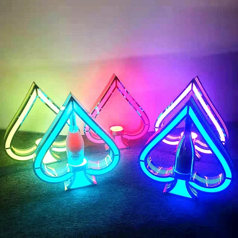 Stainless Steel Ace of Spades A Luminous Wine Rack Bar Nightclub Ace Champagne Presenter Bottle Organizer Luminous Wine Tray