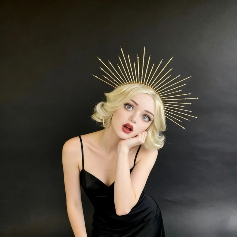 

Gold Halo Star Crown with Crystals - Pregnant Photography OR Bridal Headpiece, Virgin Mary Theatrical Costume Accessory