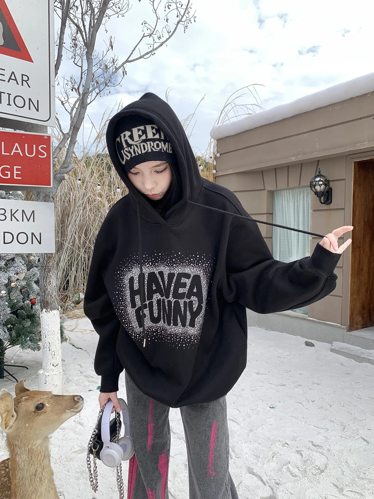 

Bla Fce Lined Thiened Hoodie Women's Oversize Pullover Sweatirt Earth Store Cheap Kill Casual Sle Long Length