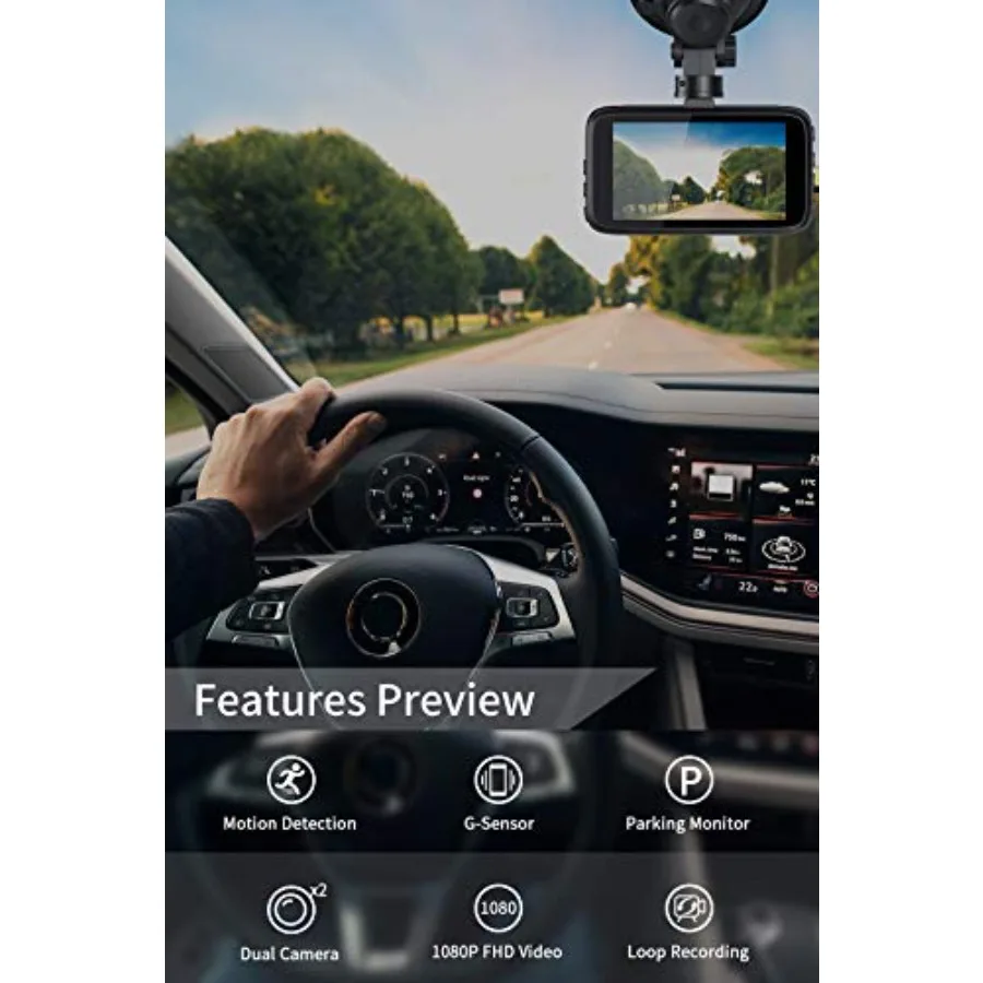 Dash Cam Front and Rear with Night Vision, Mini 1080P FHD Dash Camera for Cars, G-Sensor, Loop Recording, Parking Monitor, Moti