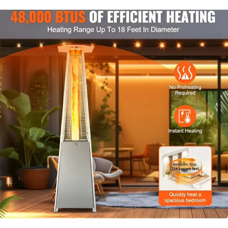 48,000 BTU Pyramid Patio Heater Outdoor Propane Gas Heater With 360° Surround Heating For Backyard & Garden