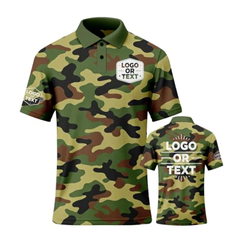 Custom Military Style Polo Shirt Add Logo Text Print Short Sleeve Camouflage Team Uniform Outdoor Workwear Casual Unisex Top