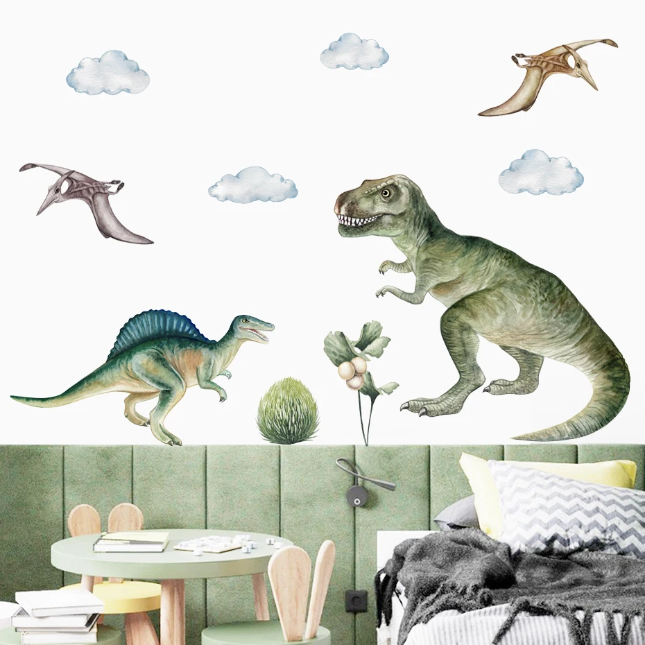 Jurassic Raptor Tyrannosaurus Dinosaur Kids Wall Sticker Watercolor Peel and Stick Wall Decals Boy Room Interior Home Decor