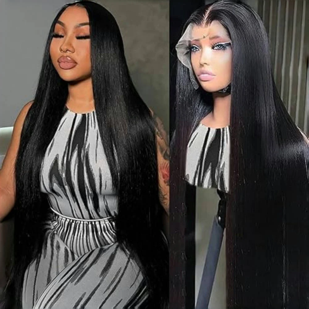 Osso preto cabelo reto 30 38 Polegada 13x6 hd peruca dianteira do laço 613 osso perucas retas 200 densidade 4/27 em linha reta real humano hai