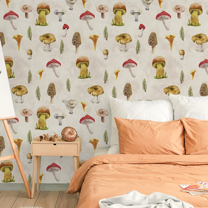 

Cute Colorful Mushroom Bedroom Wallpaper Waterproof PVC Durable Kid Room Decoration Wallpaper Peel And Stick Vinyl Home Decor