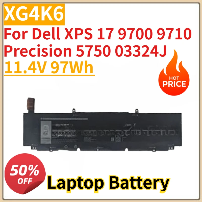 

New XG4K6 11.4V 97Wh 5XJ6R 11.4V 56WH 01RR3 F8CPG 0F8CPG Original Laptop Battery For Dell XPS 17 9700 9710 Precision 5750 03324J