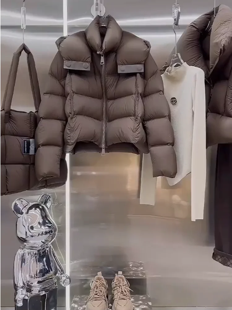 패셔너블한 오트 퍼퍼 재킷 여성용 커피색 브레드 슬레 아우터웨어 겨울 코트 따뜻한 슬리 레귤러 핏 폴리에스터 섬유