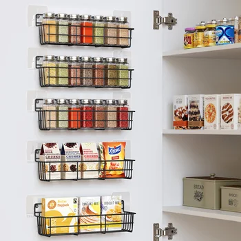 5 יחידות מדבקות אחסון תבלינים בצבע שחור מארגן ארון ברזל מונח על הקיר מדפים למטבח ביתיים אביזרים מרובי תפקודים