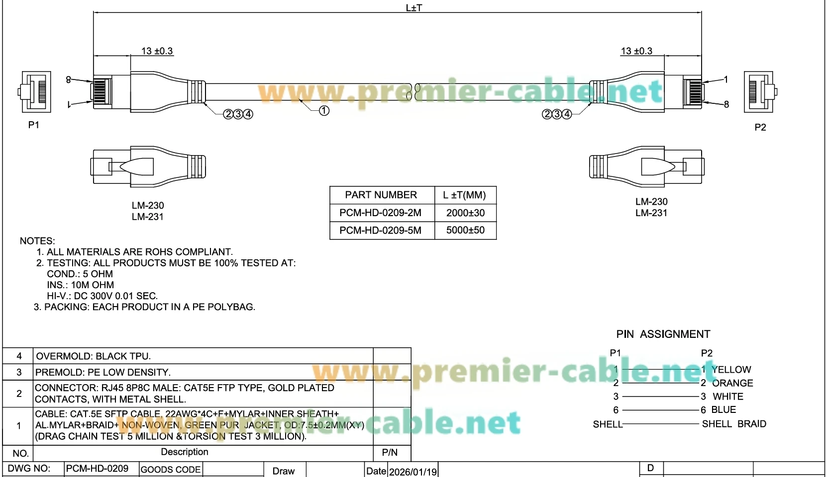 RJ45-Stecker auf Stecker Industrielles Ethernet-Kabel 100 Mbit/s CAT5e Abgeschirmtes Hochflexibles Kabel für Kabeltrassen für PROFINET, EtherCAT, SPS, Roboter – Detail 1