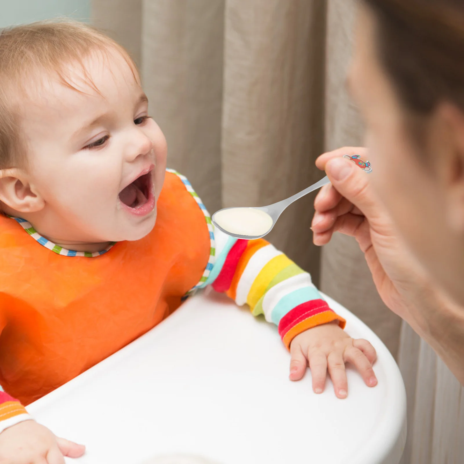 5 pçs crianças colheres de aço inoxidável padrão dos desenhos animados seguro para o bebê boca cavidade superfície lisa fácil limpo crianças colher