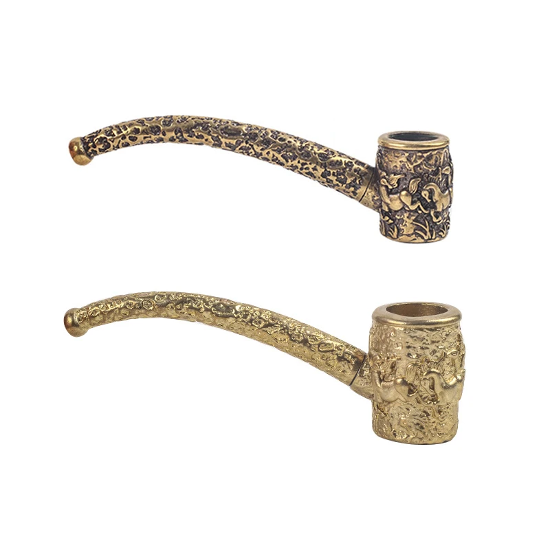 

2026 New Pure Brass Detachable Vintage Tobacco Pipe Oriental Carving Design Easy-to-Clean Dry Smoking Pipe Father's Gift