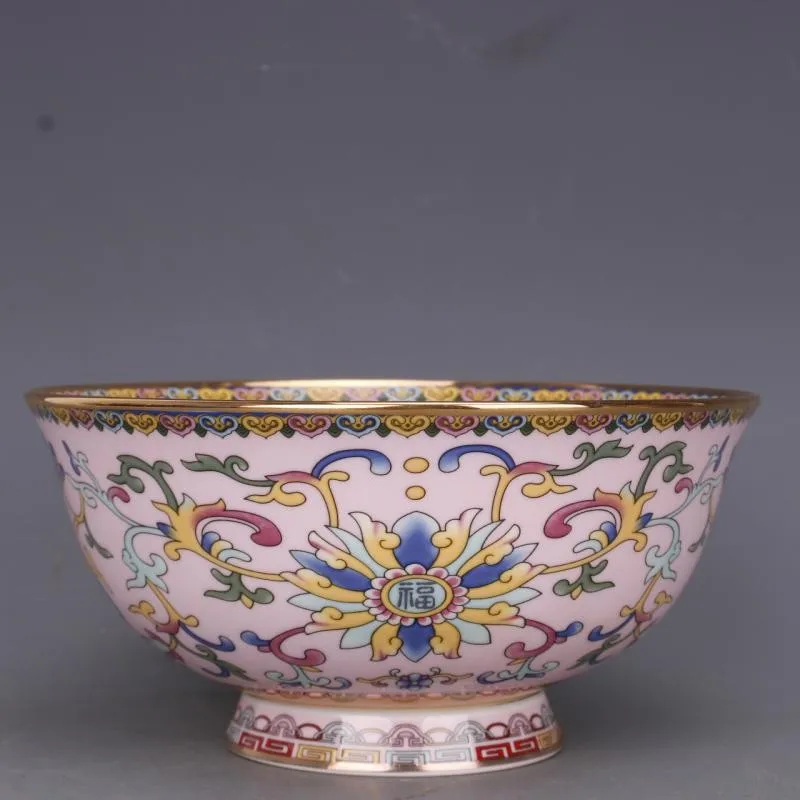 Chinese Pink Famille Rose Porcelain Bowl Qing Qianlong Lotus Design 6.1 inch