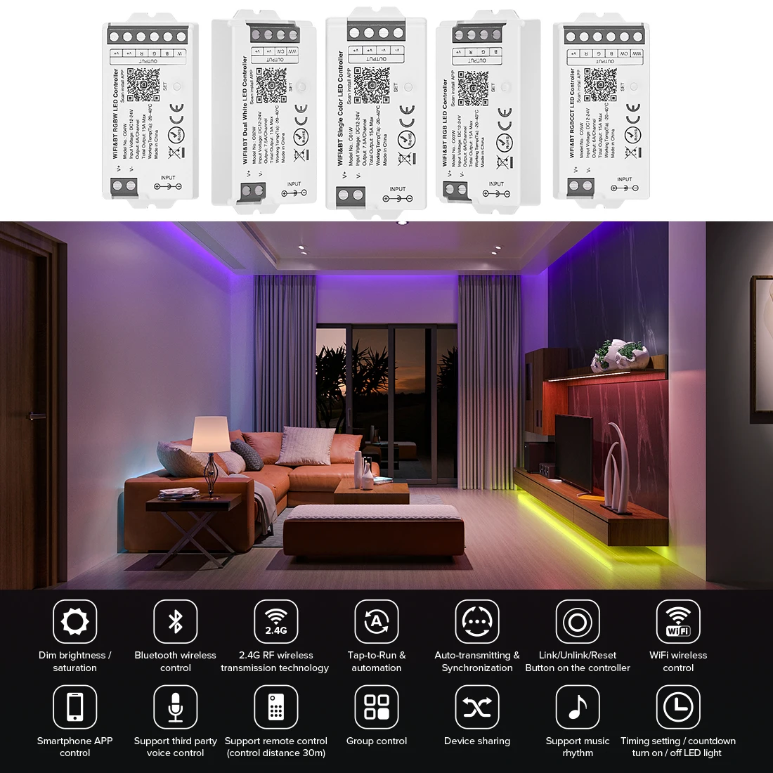 Tuya WiFi LED Controller Alexa Google Home Bluetooth Voice Control CCT RGB RGBW Dimmer LED Light Strip 2.4G DC12V-24V