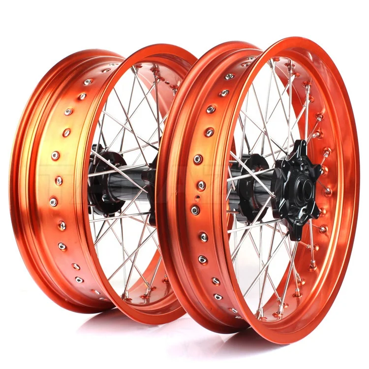 High Performance New Custom Sizes Motorcycle Supermoto Forged Aluminum 6061 Wheel Spoke Rims Set For Kawasaki Yamaha