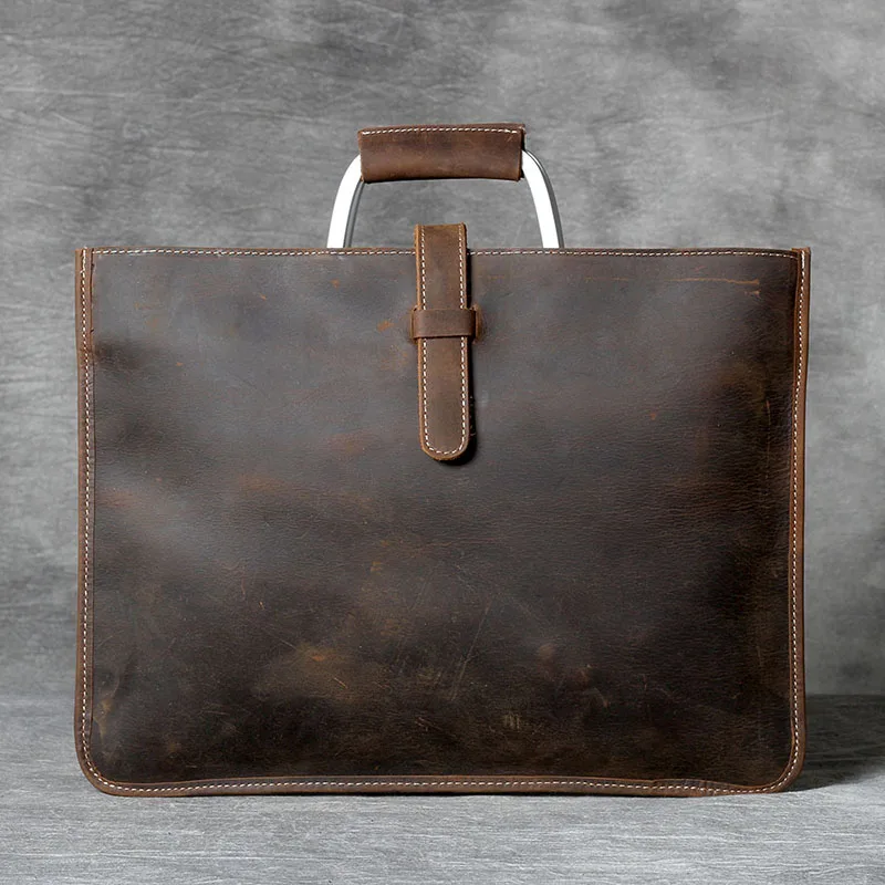 S.WORKER Vintage Echtleder Herren-Aktentasche Laptop-Tasche Einfacher Stil Crazy Horse Leder Schultertasche Italienisches Rindsleder – Detail 7