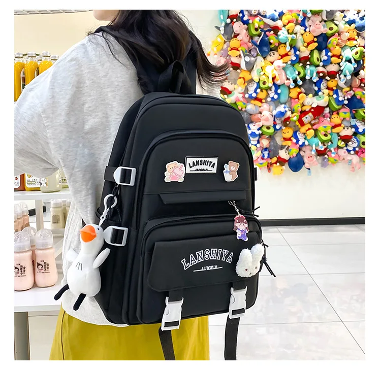 5-teiliges Set mit kostenlosen Anhängern im Waldstil, koreanische Version, lässiger Harajuku-Studentenrucksack für Mädchen mit großer Kapazität – Detail 14