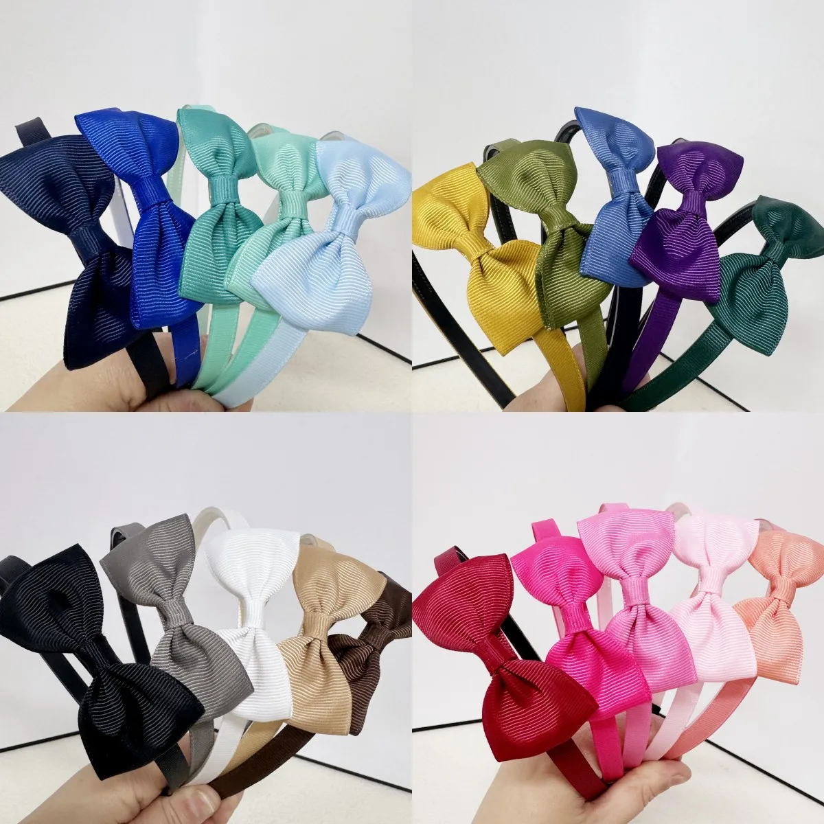 5pcs Girls Grosgrain Ribbon Hair Bows Headbands Plastic Hairbands 3inch Bows Headband Children Kids Fashion Hair Aceessories