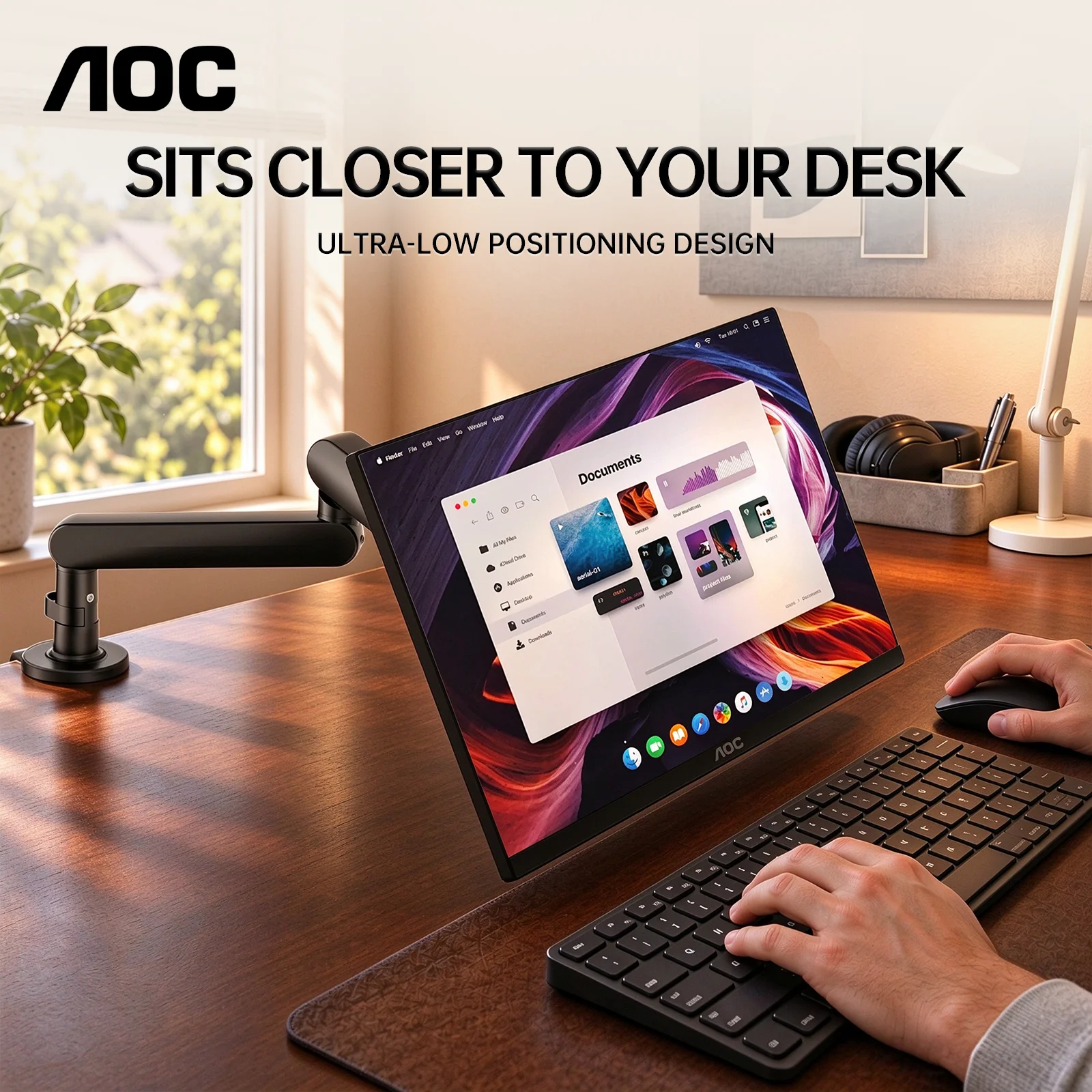AOC AM406PLUS Premium Aluminum Single Monitor Mount Ultra Low Height Setting Monitor Arm for17-34