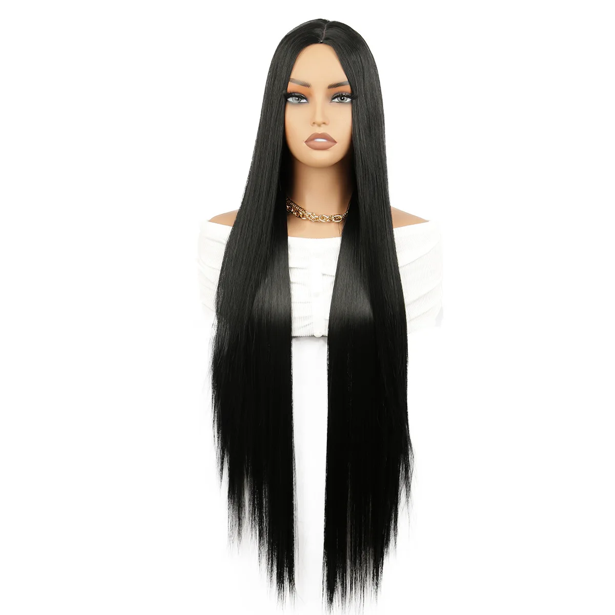 SQRDGQ Long Straight Hair Synthetic Wig Female 34inch Long Black Wigs For Woman Halloween Wigs Woman Cosplay Wig Middle Part