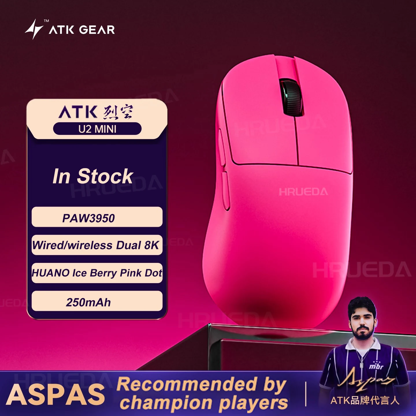 ATK U2 MINI Pro Max Wireless Mouse Tri-Mode Gaming E-sports Mouse PAW3950 Ultra Lightweight Dual 8K Low Delay Ergonomics 800mAh