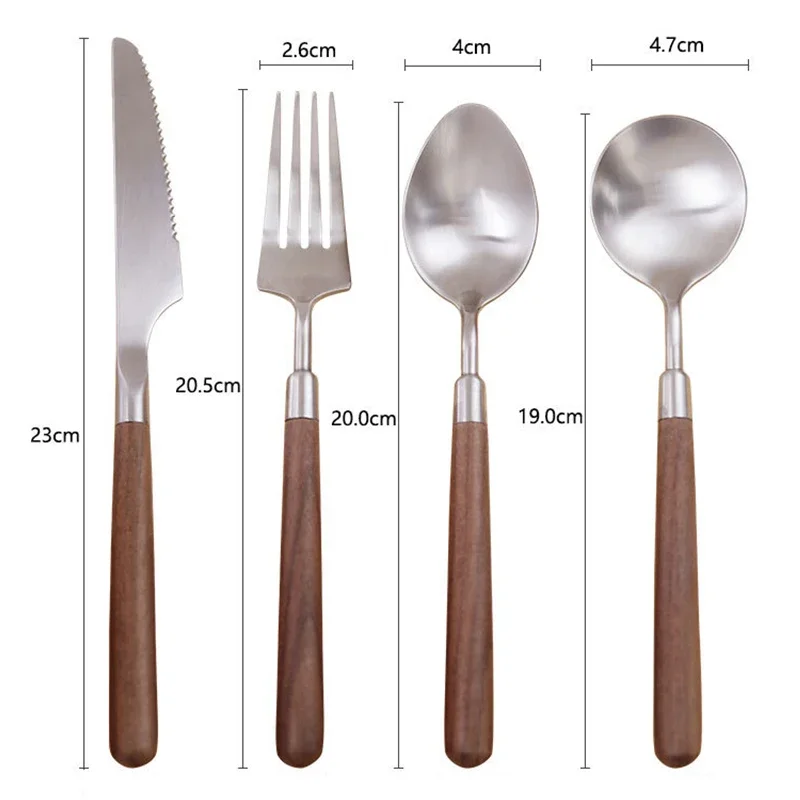 Walnut Wood Handle Cutlery 304 Stainless Steel Tableware Kitchen Knife Fork Spoon Dinnerware Set Restaurant Tableware Set