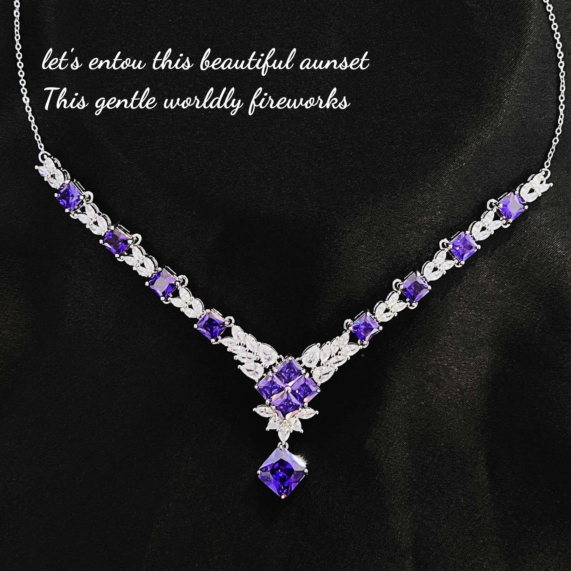 Foydjew Luxury Design Purple Crystal Necklaces Drop Earrings Rings Elegant Bridal Engagement Wedding Jewelry Sets For Women