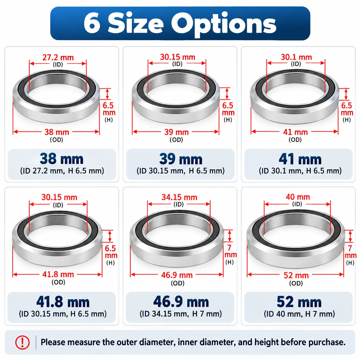 1PCS Bike Headset Bearing 38 39 41 41.8 46.9 49 52mm General Repair Bearings MTB Steering Bearings Bicycle Accessories