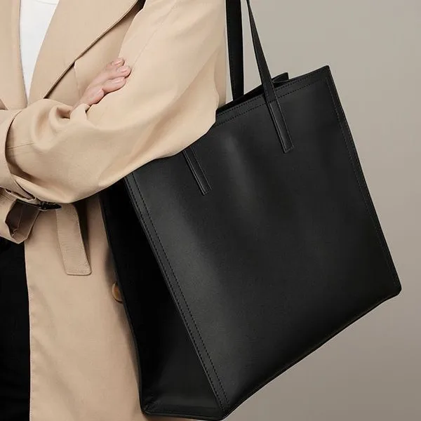 Genuine Leather Large Capacity Tote Bag Black Cowhide New Style Briefcase Computer Versatile Textured Commuter Bag