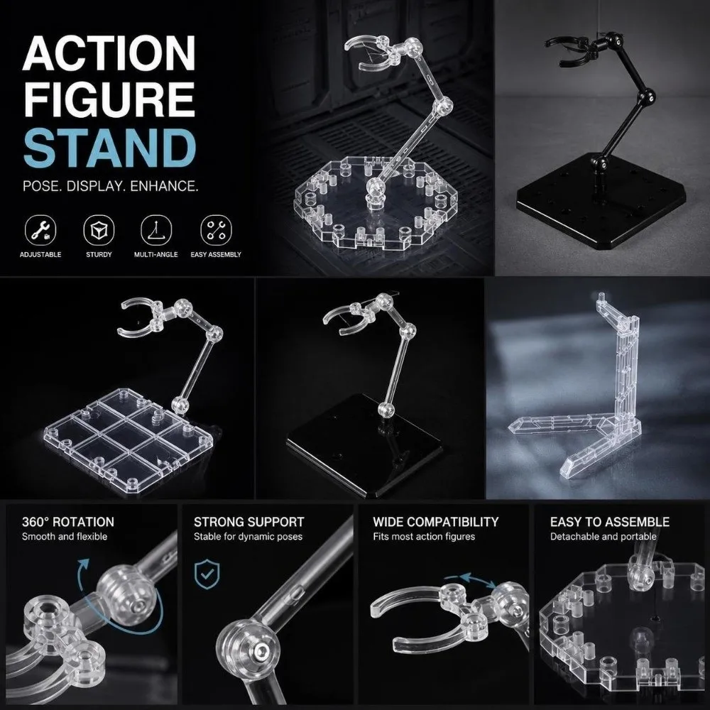 New Transparent Action Figure Display Stand Movable Rack Gundam Models Assembly PVC Model Support Stand for HG 1/144 Cinema Game