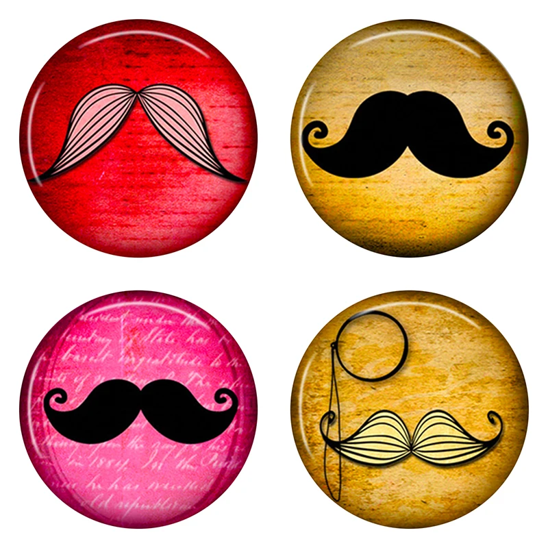 

8-40mm Photo Glass Cabochon Pattern Round Glass Cabochons Colorful Beautiful Cameo Beard Moustache