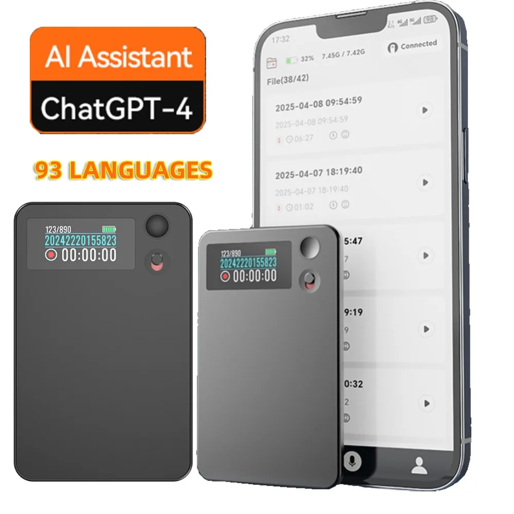 مسجل صوت AI مع دعم ChatGPT، التحكم في تطبيق 92 لغة، جهاز ترجمة سجل الذكاء الاصطناعي للمحاضرات ومكالمات الاجتماعات #2