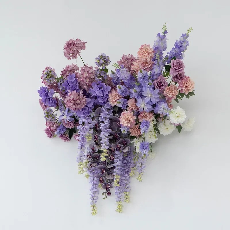 Purple wall hanging simulation decorative row arrangement, fake flower silk flower activity ceremony arrangement wedding prop