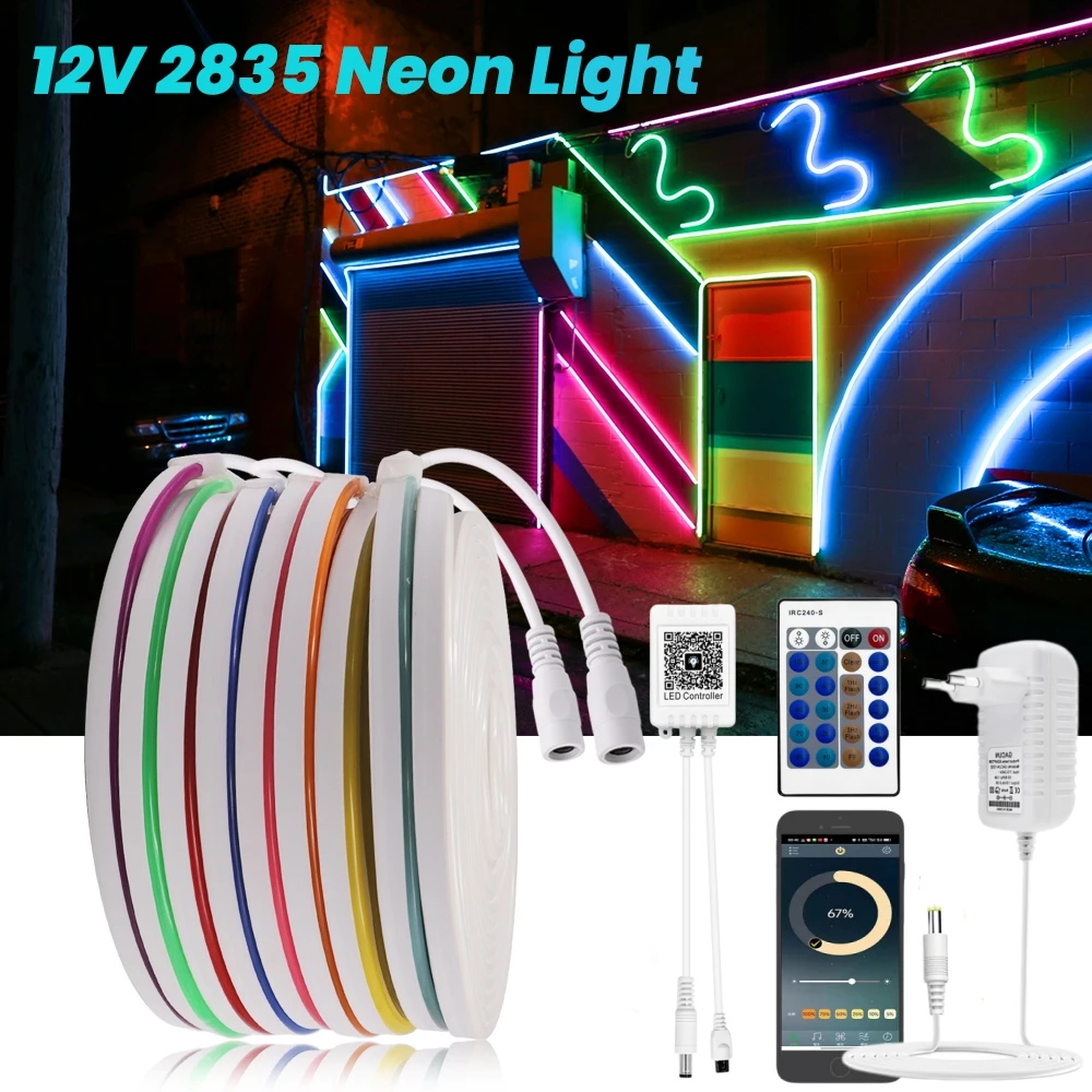 Bluetooth Dimmable 12V 2835 Neon Light LED Strip Sign 120LEDs/M Flexible Rope Tube Tape Lamp IP65 Waterproof Ribbon Diode 1M-5M