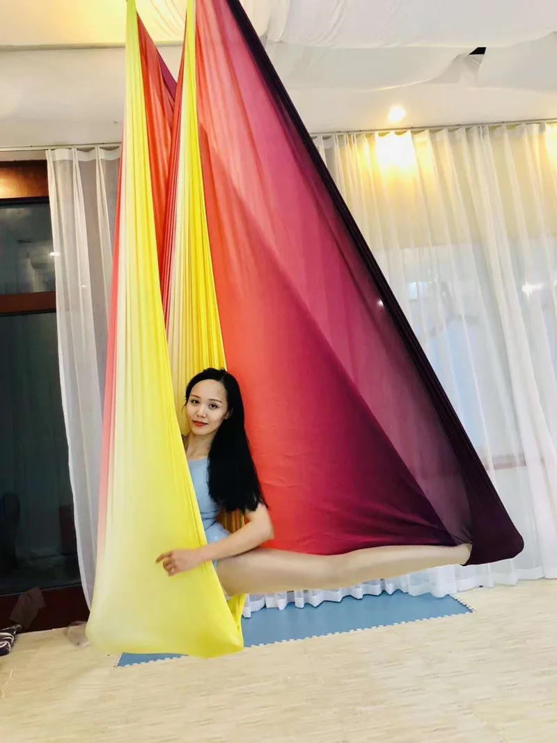 Gradient Color Yoga Flying Hammock Swing Aerial-Yoga Hammock Silk Fabric Only Or Carabiner & Daisy Chain (5m x 2.8m)