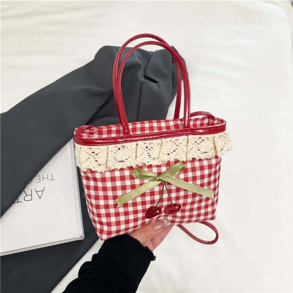 Fashion Large Capacity Crossbody Bag Polka Dot Embroidery Shoulder Bag Bow Checkered Pattern Handbag Travel Use